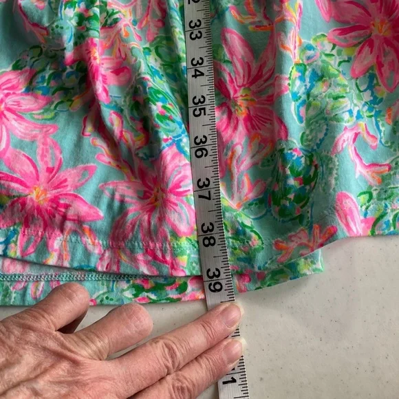 Lilly Pulitzer Green & Hot Pink Floral Flutter-Sleeve Tiered Dress - Picture 9 of 10